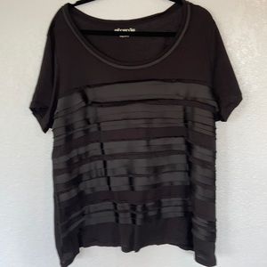 Short Sleeve Black Cato Blouse with Ribboned Stripes. 22/24. EUC.